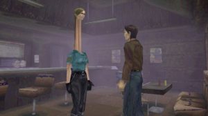 A man and a police officer with long neck